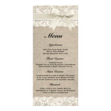 Rustic Burlap & Lace Ivory Wedding Menu Rack Cards