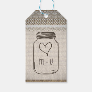 Rustic Burlap Lace Mason Jar Heart Wedding Gift Tags