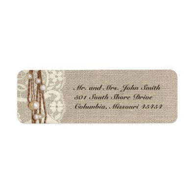 Rustic Burlap Lace Pearls Return Address Label