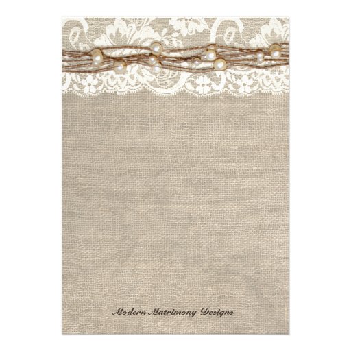 Rustic Burlap Lace Pearls Wedding Invitation