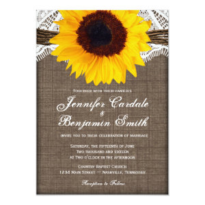 Rustic Burlap Lace Sunflower Wedding Invitations