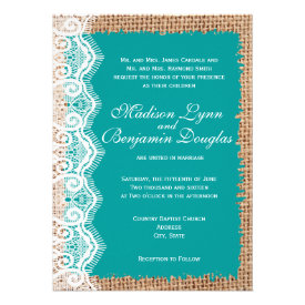 Rustic Burlap Lace Turquoise Wedding Invitations