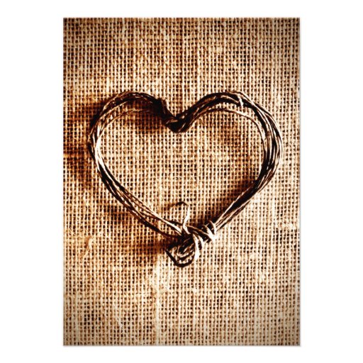 Rustic Burlap Lace Twine Heart Wedding Invitations