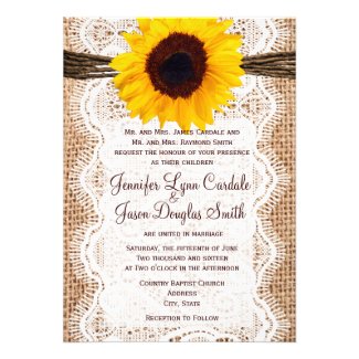 Rustic Burlap Lace Twine Sunflower Wedding Invites