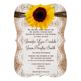 Rustic Burlap Lace Twine Sunflower Wedding Invites