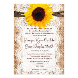 Rustic Burlap Lace Twine Sunflower Wedding Invites Invitations