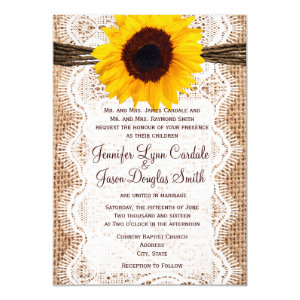 Rustic Burlap Lace Twine Sunflower Wedding Invites 5