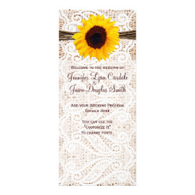Rustic Burlap Lace Twine Sunflower Wedding Program Personalized Invitation