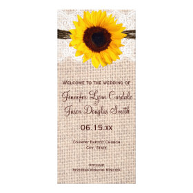 Rustic Burlap Lace Twine Sunflower Wedding Program Rack Cards