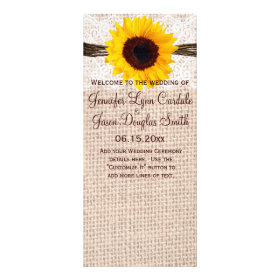 Rustic Burlap Lace Twine Sunflower Wedding Program Full Color Rack Card