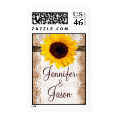 Rustic Burlap Lace Twine Sunflower Wedding Stamps