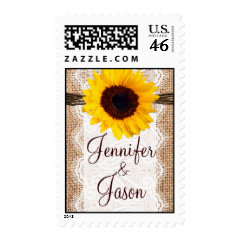 Rustic Burlap Lace Twine Sunflower Wedding Stamps