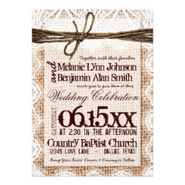 Rustic Burlap Lace Typography Wedding Invitations
