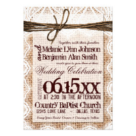 Rustic Burlap Lace Typography Wedding Invitations Personalized Announcements
