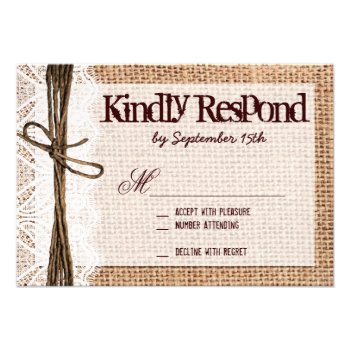Rustic Burlap Lace Typography Wedding RSVP Cards