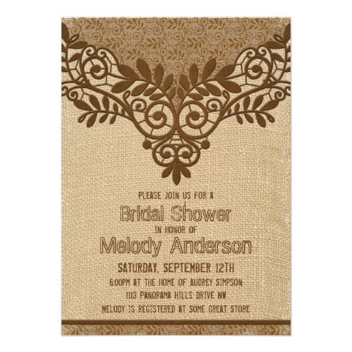 Rustic Burlap Lace Vintage Bridal Shower Personalized Invitations
