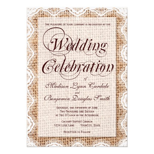 Rustic Burlap Lace Wedding Celebration Invitations