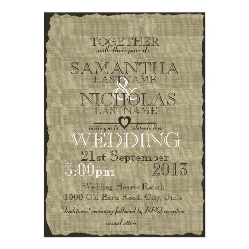 Rustic Burlap Look Wedding 5x7 Invites