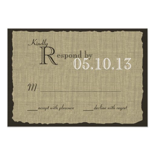 Rustic Burlap Look Wedding Response Custom Invitations