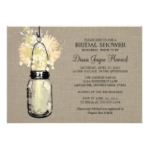 Rustic Burlap Mason Jar and Wildflowers Announcement