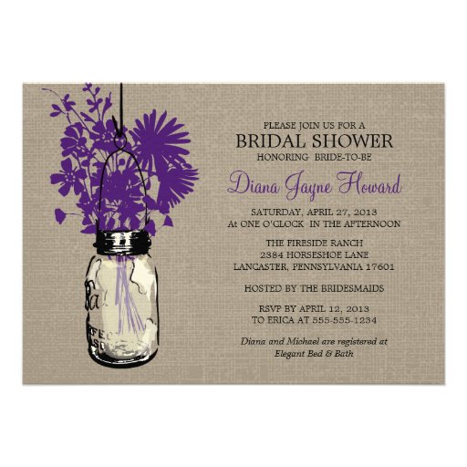 Rustic Burlap Mason Jar and Wildflowers Personalized Invitation