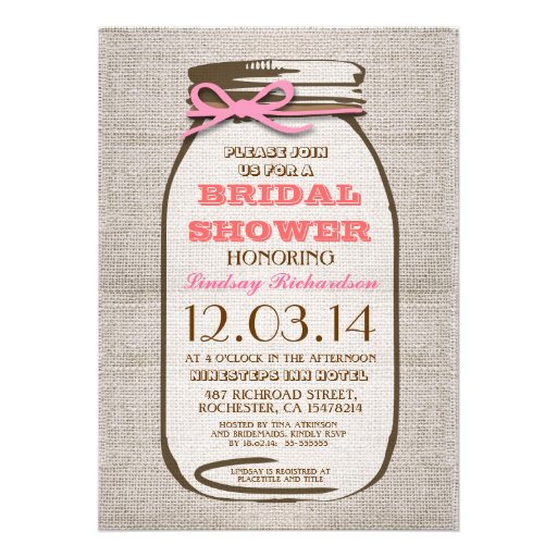 Rustic Burlap Mason Jar Bridal Shower Invite