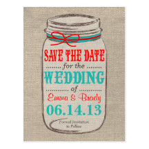 Rustic Burlap & Mason Jar Save the Date Postcard