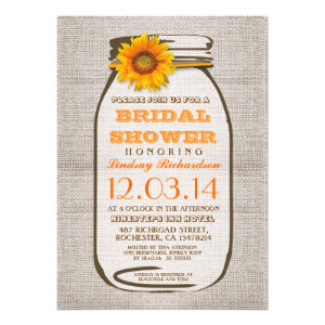 Rustic Burlap Mason Jar Sunflower Bridal Shower Cards