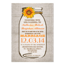 Rustic Burlap Mason Jar Sunflower Wedding Invites