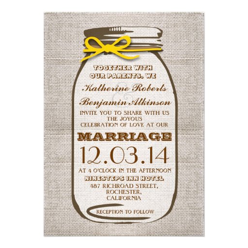 Rustic Burlap Mason Jar Wedding Announcements