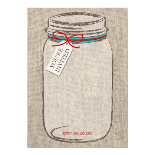 Rustic Burlap & Mason Jar Wedding Invitation