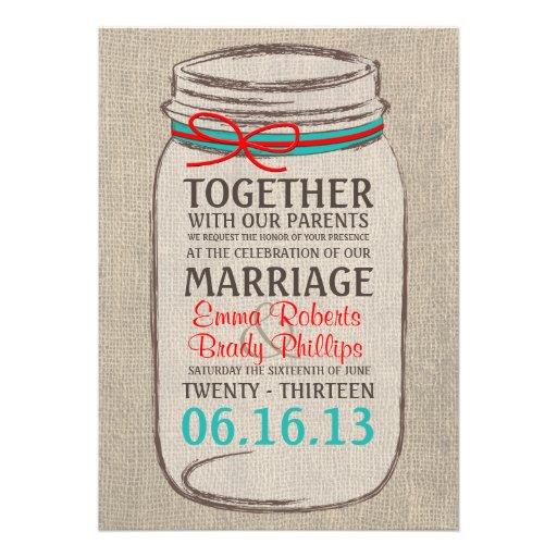 Rustic Burlap & Mason Jar Wedding Invitation