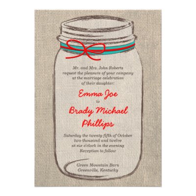 Rustic Burlap & Mason Jar Wedding Invitation