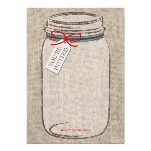 Rustic Burlap & Mason Jar Wedding Invitation