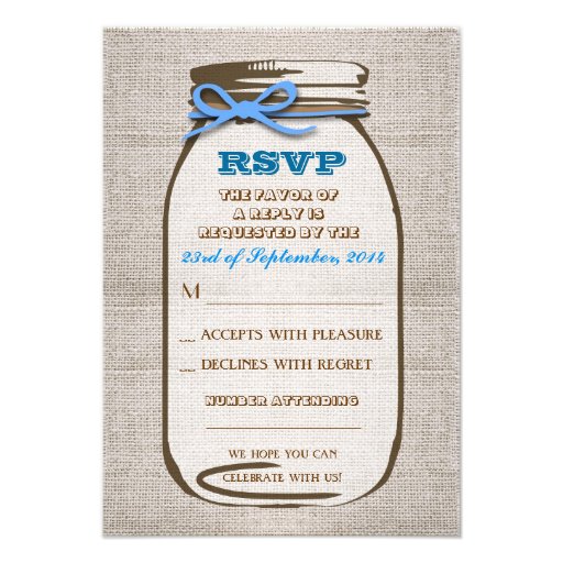 Rustic Burlap Mason Jar Wedding RSVP cards