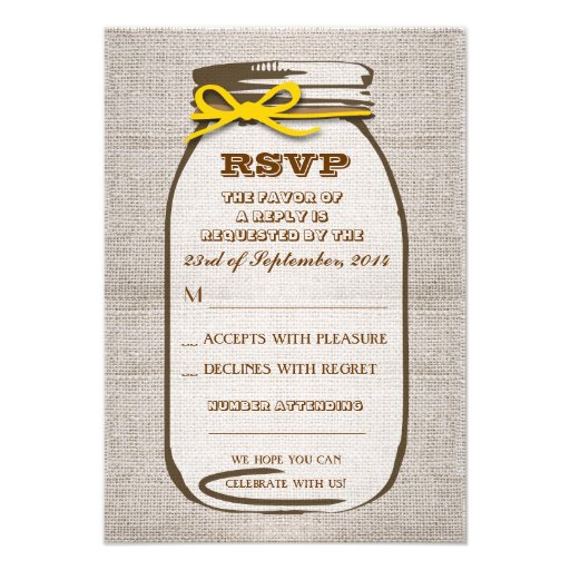 Rustic Burlap Mason Jar Wedding RSVP cards