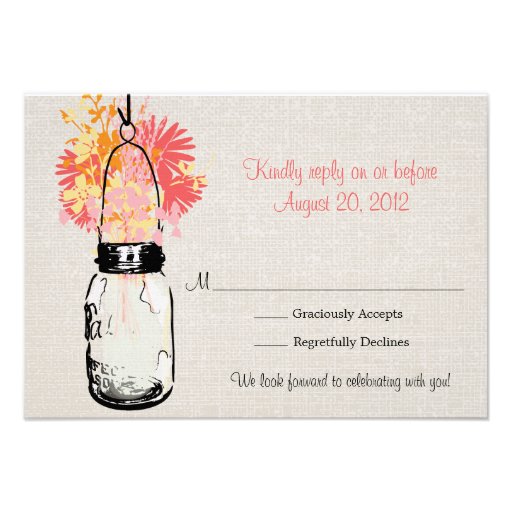 Rustic Burlap Mason Jar & Wildflowers RSVP Card