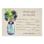 Rustic Burlap Mason Jar & Wildflowers RSVP Mad Lib invitations