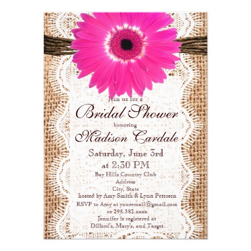 Rustic Burlap Pink Daisy Bridal Shower Invitations