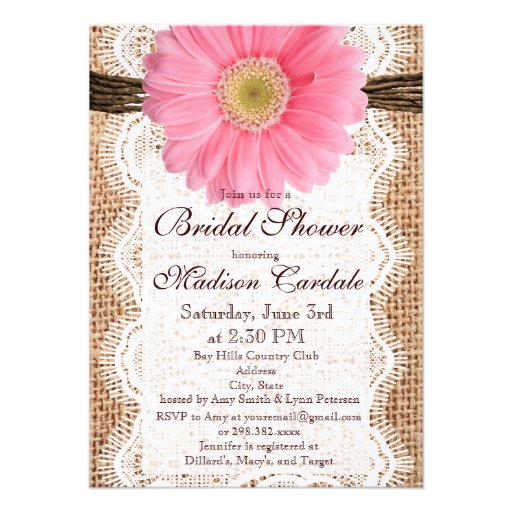 Rustic Burlap Pink Daisy Bridal Shower Invitations