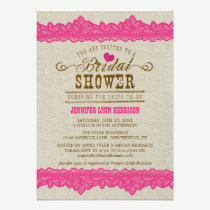 Rustic Burlap & Pink Lace Bridal Shower Invitation invitations