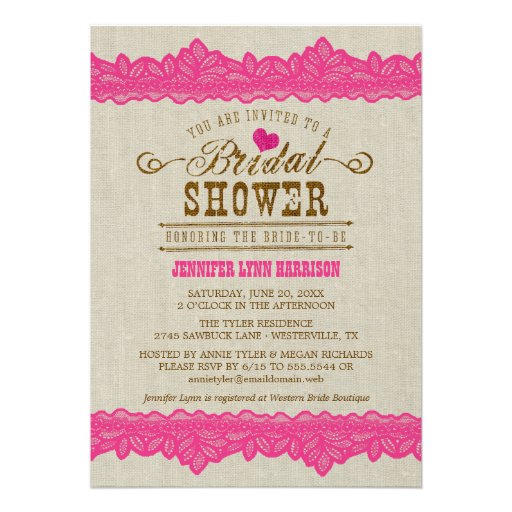 Rustic Burlap & Pink Lace Bridal Shower Invitation