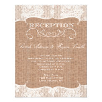 Rustic Burlap Print & Lace Reception Invitation invitations