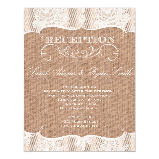 Rustic Burlap Print & Lace Reception Invitation