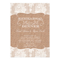Rustic Burlap Print & Lace Rehearsal Dinner invitations