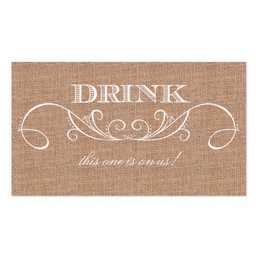 Rustic Burlap Print Wedding Drink Ticket Business Card