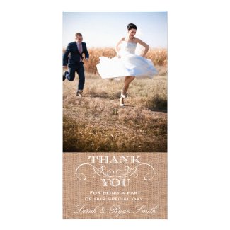 Rustic Burlap Print Wedding Thank You Photo Cards