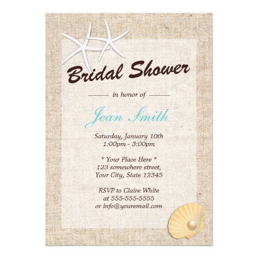 Rustic Burlap Starfish Bridal Shower Invitations