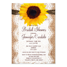 Rustic Burlap Sunflower Bridal Shower Invitations 4.5