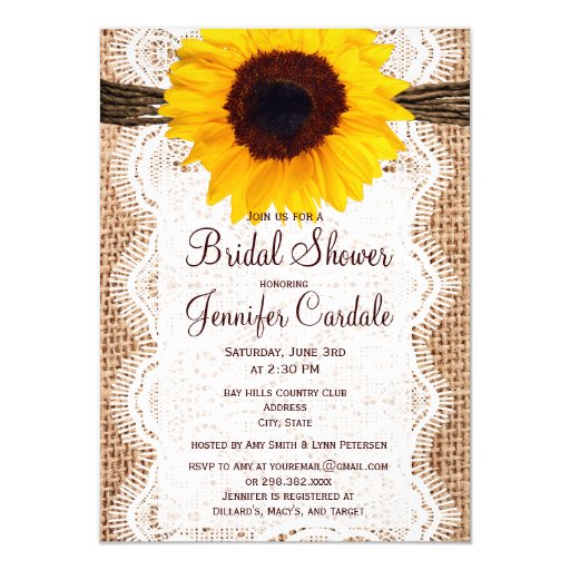 Rustic Burlap Sunflower Bridal Shower Invitations Zazzle
